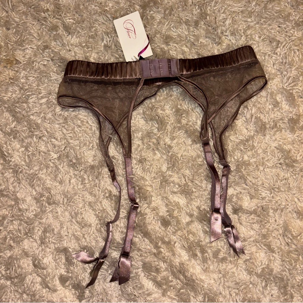 Fleur Of England Silk Bra & Suspender Belt Set In Mink / Small 32c — image 5 of 8